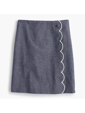 Scalloped Trim A-Line Skirt - Blue